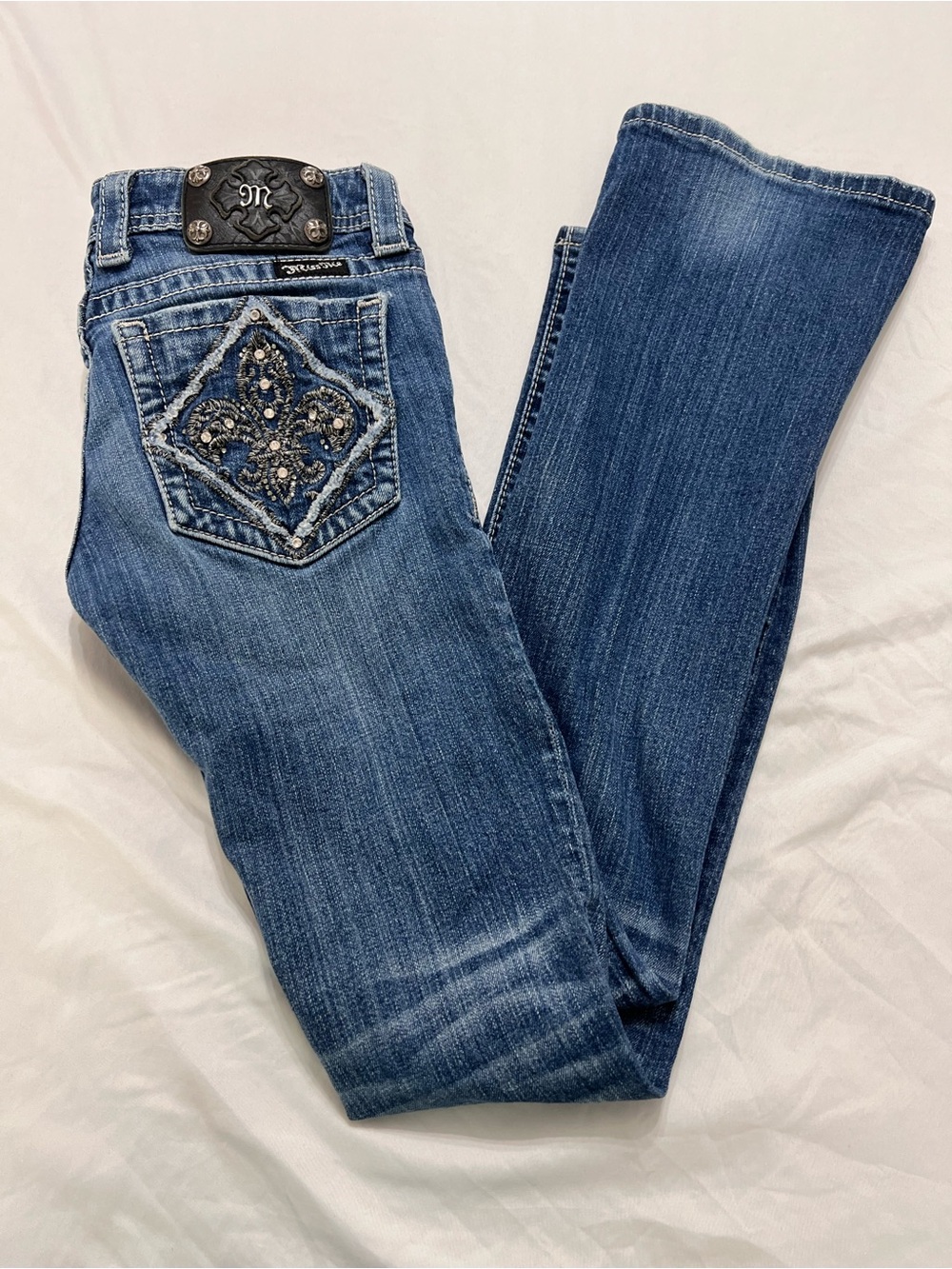 Miss Me JP5155B2 Bootcut Jeans 26 Fleur De Lis Bling Y2K Low Rise